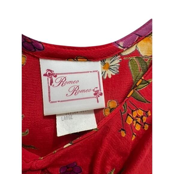 "ROMEO ROMEO" Vintage Y2K Babydoll Red Floral Midi Dress SZ L RUNS SMALL Summer - Picture 6 of 8